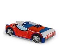 KOBI Enfant Spider Car | 80 x 160 cm | Multicolore | Thème Spiderman Super-héros | Enfants Garcon Fille | avec Sommier et Matelas | Cabane avec Barriere