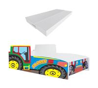 KOBI Enfant Tracteur Multicolore Car Auto | 80 x 160 cm | Thème Ferme Agro | Enfants Garcon Fille | avec Sommier et Matelas | Cabane avec Barriere