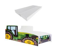 KOBI Enfant Tracteur Vert Car Auto | 70 x 140 cm | Thème Ferme Agro | Enfants Garcon Fille | avec Sommier et Matelas | Cabane avec Barriere