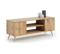 KOBI MEBLE Meuble TV Focus 135 – Style scandinave, pieds en bois – Chêne doré