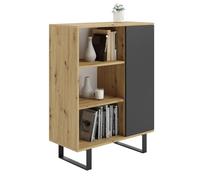 KOBI FONDI Armoire - Style Loft, 6 étagères, Pieds en métal, 1 Porte, Meuble de Salon - 90x116x40 cm (chêne Artisan-Noir)