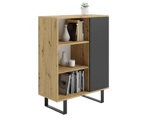 KOBI FONDI Armoire - Style Loft, 6 étagères, Pieds en métal, 1 Porte, Meuble de Salon - 90x116x40 cm (chêne Artisan-Noir)
