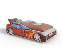 KOBI Lit de Voiture pour Enfant | 4x4 Car | 80 x 160 cm | Multicolore | Thème Race Off Road Car | Enfants Garcon Fille | avec Sommier et Matelas | Cabane avec Barriere