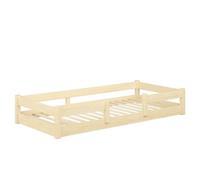 KOBI Lit d'enfant 120x60 cm, avec Balustrade - Lila lit de Sol en Bois de pin Naturel