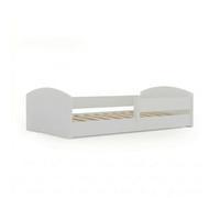 KOBI Lit d'enfant au Sol Leo 140x70 avec barrière au Niveau du Sol - Moderne, sûr et très Confortable pour l'enfant, Structure Solide, Style scandinave élégant, Finition Blanche