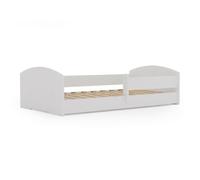 KOBI Lit Enfant Montessori Leo 160x80 avec barrière lit au Sol Moderne, sécurisé et très Confortable pour Enfant, Structure Robuste, Style scandinave élégant, Finition Blanche Premium qualité Durable