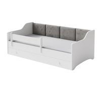 KOBI Lit d'enfant Eryk Blanc avec tiroir et barreau 160x80 Panneau Gris (Panneau Gris)