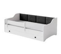 KOBI Lit d'enfant Eryk Blanc avec tiroir et barreau 160x80 Panneau Noir (Panneau Noir)