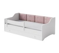 KOBI Lit d'enfant Eryk Blanc avec tiroir et barreau 160x80 Panneau Rose (Panneau Rose)
