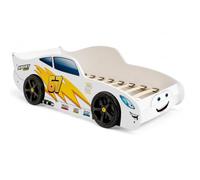KOBI Lit en Forme de Voiture 160 x 80, Blanc, avec Roues 3D, sans Matelas Cars