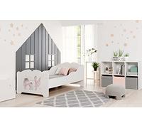 KOBI Lit Enfant Anna Blanc avec Licorne Rose et Ballerine | 140x70 cm | Lit Petite Fille Lits pour Enfants | avec Un Matelas et Un Cadre | la Chambre Bebe | Lit Simple avec Barriere