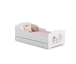 KOBI Lit Enfant Anna Blanc avec Licorne Rose et Ballerine | avec Rangement é Tiroir | 160x80 cm | Lit Petite Fille Lits pour Enfants | avec Un Matelas et Un Cadre | la Chambre Bebe
