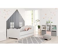 KOBI Lit Enfant Anna Blanc | avec Rangement é Tiroir | 140x70 cm | Lit Petite Fille Lits pour Enfants | avec Un Matelas et Un Cadre | la Chambre Bebe | Lit Simple avec Barriere