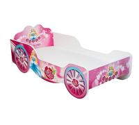 KOBI Lit Enfant carrosse 140x70 Rose avec Matelas, lit féerique pour Fille en Forme de carrosse, lit sécurisé pour Chambre d’Enfant avec Motif Princesse