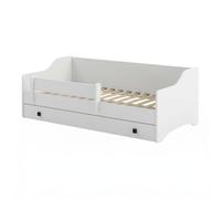 KOBI Lit Enfant ERYK 180x80 avec Tiroir et Barrière Blanc Poignée Noire