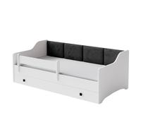 Kobi Lit enfant Eryk 160x80 - panneaux rembourrés, tiroir, garde-corps - Blanc (panneaux noirs)