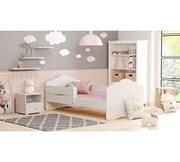 KOBI Lit Enfant FALA Blanc | 160x80 cm | Lit Garcon Petite Fille Lits pour Enfants | avec Un Matelas et Un Cadre | Meuble la Chambre Bebe | Lit Simple avec Barriere