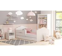KOBI Lit Enfant FALA Blanc | avec Rangement é Tiroir | 140x70 cm | Lit Garcon Petite Fille Lits pour Enfants | avec Un Matelas et Un Cadre | Meuble la Chambre Bebe | Lit Simple avec Barriere