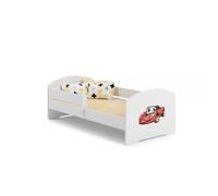 Lit enfant LUK 140x70 cm + sommier + matelas + barrière de sécurité avec motif voiture