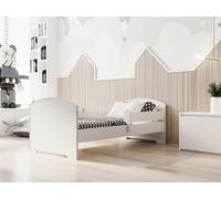 KOBI Lit Enfant LUK Blanc | 140 x 70 cm | Lit Garcon Petite Fille Lits pour Enfants | avec Un Matelas et Un Cadre | la Chambre Bebe | Lit Simple avec Barriere Balustrade