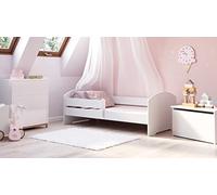 KOBI Lit Enfant LUK Blanc | 160 x 80 cm | Lit Garcon Petite Fille Lits pour Enfants | avec Un Matelas et Un Cadre | la Chambre Bebe | Lit Simple avec Barriere Balustrade