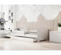 KOBI Lit Enfant LUK Blanc | avec Rangement é Tiroir | 140 x 70 cm | Lit Garcon Petite Fille Lits pour Enfants | avec Un Matelas et Un Cadre | la Chambre Bebe | Lit Simple avec Barriere Balustrade