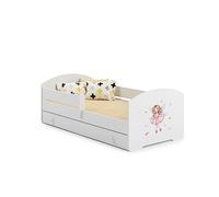 KOBI Lit Enfant LUK Blanc | avec Rangement é Tiroir | 160 x 80 cm | Lit Garcon Petite Fille Lits pour Enfants | avec Un Matelas et Un Cadre | la Chambre Bebe | Lit Simple avec Barriere Balustrade