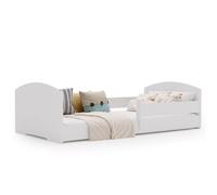 KOBI Lit Enfant Montessori Leo 140x70 avec Matelas et barrière Amovible - lit Bas sécurisé Blanc pour Chambre bébé et Enfant Style scandinave