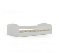KOBI Lit Enfant Montessori Leo 160x80 avec barrière lit au Sol Moderne, sécurisé et très Confortable pour Enfant, Structure Robuste, Style scandinave élégant, Finition Blanche Premium qualité Durable