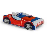 KOBI Lit Enfant Voiture 160x80 Racing Red avec Matelas, lit Auto pour garçon et Fille, lit sécurisé en Forme de Voiture avec Motif Super-héros pour Chambre Enfant