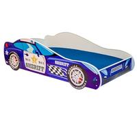 KOBI Lit Enfant Voiture 160x80 Sheriff Car avec Matelas, lit Auto pour garçon et Fille, lit sécurisé en Forme de Voiture avec Motif Super-héros pour Chambre Enfant