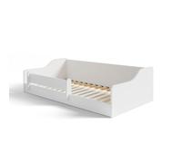KOBI Lit Montessori au Sol 160x80 Eryk Blanc, sans Matelas, lit sécurisé avec barrière de Protection, élégant et Confortable pour la Chambre de Votre Enfant.