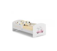 Lit enfant 140x70 cm + sommier + matelas + barrière de sécurité- le chaton rose