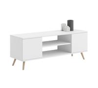Kobi Meuble TV Focus, Blanc 135 cm, Style scandinave, Pieds en bois, Au salon
