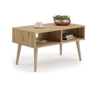 KOBI Table Basse Scandinave Sandi Blanc, Pieds en Bois de Hêtre, Chêne Artisan