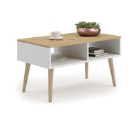 KOBI Table Basse scandinave Sandi Blanc, Pieds en Bois - Un canapé Moderne pour Le Salon (Blanc/Chêne Artisan)