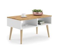 KOBI Table Basse scandinave Sandi Blanc, Pieds en Bois - Un canapé Moderne pour Le Salon (Blanc/Chêne Craft doré)