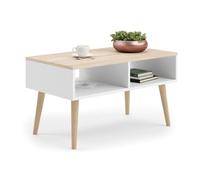 KOBI Table Basse scandinave Sandi Blanc, Pieds en Bois - Un canapé Moderne pour Le Salon (Blanc/Chêne Sonoma)