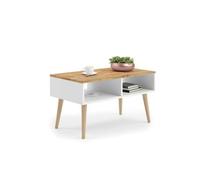 Kobi Table basse SANDI style scandinave 90x50x55 cm Pieds bois Blanc – chêne doré