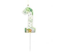Koboko Bougie d'anniversaire en forme de numéro 1 - Motif animaux de la jungle - Motif feuilles tropicales - Tigre, lion et éléphant