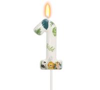 Koboko Bougie décorative numéro 1 avec feuilles tropicales et animaux mignons pour le premier anniversaire de la jungle sauvage, thème animal, pour fête d'anniversaire des enfants