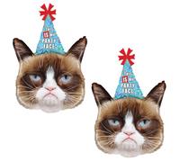 Koboko Grumpy Cat Lot de 2 ballons en aluminium avec chapeau de fête et inscription « This Is My Party Face »