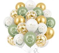 Koboko Lot de 30 ballons de baptême en latex, blanc, vert et or, motif Mon baptême, avec ballons à confettis dorés