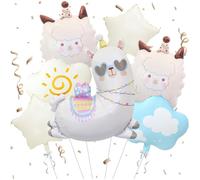 Koboko Lot de 7 ballons en aluminium lama et mouton nuage, étoile et alpaga avec lunettes, décoration de fête d'anniversaire