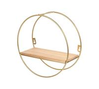 KOCKSHION Étagère Murale Flottante Ronde en Métal Doré Tablette en Bois Naturel, Rangement Géométrique Nordique, Support Décoratif Multifonction pour Salon, Chambre et Bureau, Étagère