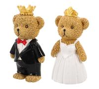 KOCKSHION Figurines de Couple d'Ours en Tenue de Mariage, Lot de 2 Décorations Miniatures pour Saint-Valentin, Anniversaires et Décoration de Gâteau Romantique
