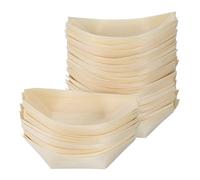 KOCKSHION Lot de 50 Mini Bateaux en Bois Kaki pour Sushi et Snacks, Vaisselle en Bois Solide, Décoration de Table et Prévention