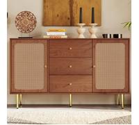 KoDise Commode 2 portes 3 tiroirs, coiffeuse en rotin - 150x90x40 cm - noyer - avec étagères réglables - pour salon chambre