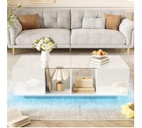 KoDise Table basse blanche Table basse brillante - avec éclairage LED - 2 portes - 120x50x38,5 cm - pour salons et bureaux