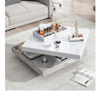 KoDise Table basse blanche, Table basse de salon - plateau brillant - avec compartiments de rangement - pivotante à 360°